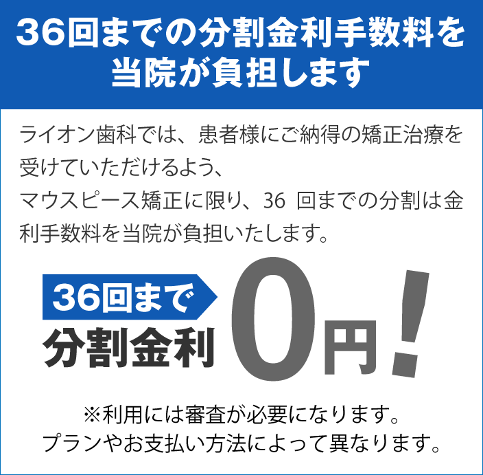 36回までの分割金利手数料を当院が負担します